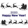 Rat rides on a sleigh pulled by deer, silhouette decoration for 2020, on a white background Royalty Free Stock Photo