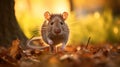Rat Running In Fall Leaves: A Captivating Lens Flare Photography