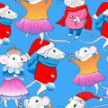 Mouse seamless pattern for the New Year 2020 on a blue background mouse girls and mouse boys