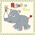 Cartoon of rat sit on rhino horn Royalty Free Stock Photo