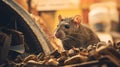A rat sitting on top of a pile of wood, AI