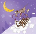 Rat and sled. Cartoon