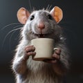 Hyper-realistic Rat With Coffee Mug Darkly Comedic Ray Tracing Art