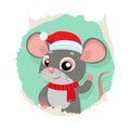 Rat Is A Symbol Of Chinese New Year. Funny Cartoon Mouse In The Hat Of Santa Claus.