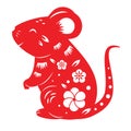 Rat symbol for Chinese new year 2020 in oriental style. Mouse silhouette. Red color, printable sticker