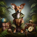 Rat terrier dressed as a jungle explorer Generative ai for illustrations