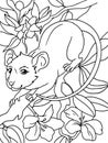 Rat on a tree branch, flowering tree. Children coloring book. Vector.