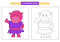 Coloring book for kids. Cute cartoon hippopotamus. Vector illustration. Royalty Free Stock Photo