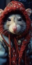 Soft-focus Portrait Of Rat In Hoodie Kitsch Charm And Fashion Detail