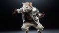 Hip-hop Rat Dances On Dark Background In Stylish Costume Design