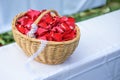 Ratan baskets and colorful flowers for the wedding Royalty Free Stock Photo