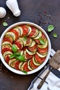 Ratatouille - a traditional vegetable dish of French cuisine. Ratatouille dish of eggplant, zucchini and tomatoes