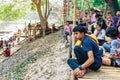 RATCHABURI THAILAND-JANUARY 19,2020 : Unidentified people come to visit, relax and swim in the stream at Ohpoi Market on january19 Royalty Free Stock Photo