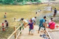 RATCHABURI THAILAND-JANUARY 19,2020 : Unidentified people come to visit, relax and swim in the stream at Ohpoi Market on january19 Royalty Free Stock Photo