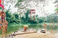 RATCHABURI THAILAND-JANUARY 19,2020 : Unidentified people come to visit, relax and swim in the stream at Ohpoi Market on january19 Royalty Free Stock Photo