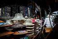 Ratchaburi, Thailand - July 26, 2014: Selling hats at Damoen Sad Royalty Free Stock Photo