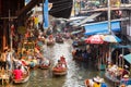 Ratchaburi ,Thailand- March 20 2016 : Damnoen Saduak Floating Market, tourists visiting by boat, located in Ratchaburi, Thailand Royalty Free Stock Photo