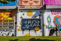 Ratchathewi,Bangkok,Thailand on November 3,2018:Colorful graffiti walls at Chalermla Public Park on Phayathai Rd.,next to Hua Chan