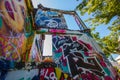 Ratchathewi,Bangkok,Thailand on November 3,2018:Colorful graffiti walls at Chalermla Public Park on Phayathai Rd.,next to Hua Chan