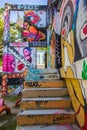 Ratchathewi,Bangkok,Thailand on November 3,2018:Colorful graffiti walls at Chalermla Public Park on Phayathai Rd.,next to Hua Chan