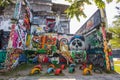 Ratchathewi,Bangkok,Thailand on November 3,2018:Colorful graffiti walls at Chalermla Public Park on Phayathai Rd.,next to Hua Chan