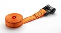 Orange ratchet strap rolled up with black hardware used for securing cargo and equipment Royalty Free Stock Photo
