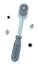 Ratchet used to unwind or tighten nuts and bolts are on the white background. ratchets and sockets hand tools. Vector