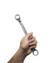 Ratchet wrench in the hand of mechanic man. Royalty Free Stock Photo