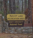 Ratcliff Lake National Forest, Davy Crockett National Forest Sign. In Ratcliff, Texas Royalty Free Stock Photo