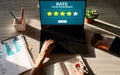 Rate customer experience review. Service and Customer satisfaction. Five Stars rating. Business internet concept. Royalty Free Stock Photo