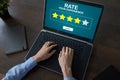 Rate customer experience review. Service and Customer satisfaction. Five Stars rating. Business internet concept.