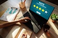 Rate customer experience review. Service and Customer satisfaction. Five Stars rating. Business internet concept. Royalty Free Stock Photo