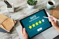 Rate customer experience review. Service and Customer satisfaction. Five Stars rating. Business internet concept.