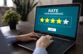 Rate customer experience review. Service and Customer satisfaction. Five Stars rating. Business internet concept.