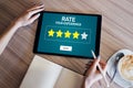 Rate customer experience review. Service and Customer satisfaction. Five Stars rating. Business internet concept.