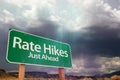 Rate Hikes Green Road Sign Over Dramatic Clouds and Sky Royalty Free Stock Photo