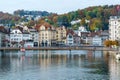 Rathausquai with pedestrian bridge, Lucerne, Switzerland