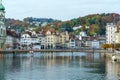 Rathausquai with pedestrian bridge, Lucerne, Switzerland