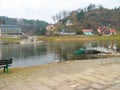 Rathen, Saxon Switzerland, Germany - March 26, 2018: The Rathen ferry is a passenger cable ferry that connects Oberrathen and