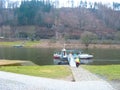 Rathen, Saxon Switzerland, Germany - March 26, 2018: The Rathen ferry is a passenger cable ferry that connects Oberrathen and