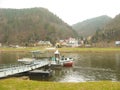 Rathen, Saxon Switzerland, Germany - March 26, 2018: The Rathen ferry is a passenger cable ferry that connects Oberrathen and