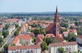 Aerial view over cityscape of Rathenow with its Havel river and