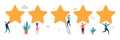 Rating concept. Survey results, feedback vector illustration. Five stars with flat tiny people