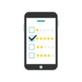 Rating of customer reviews. Positive online review, evaluation of a product or service. A phone with a five star rating. Flat