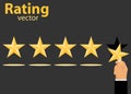 Rating. Exhibiting rating. A hand with a star puts a rating.