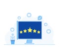 Rating, feedback, comments design concept. Computer screen with stars. Modern flat style vector illustration