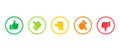 Rating and feedback scale symbol on circle outline. Excellent, good, average, poor, and bad thumb color sign symbol