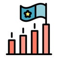 Rating graph and flag icon color outline vector Royalty Free Stock Photo