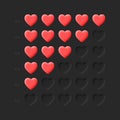 Rating Icons Red Hearts Neumorphic Design Life Health Bar On Dark Background