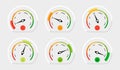 Rating meter UI. Speedometer and tachometer gauge diagram with arrow. Mood measuring device template. Progress chart